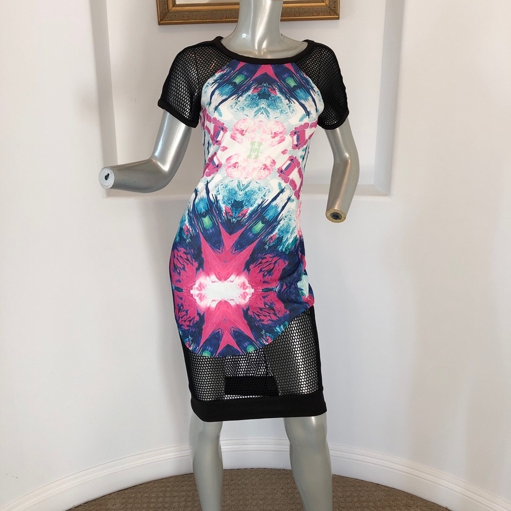 Rumor Boutique Body con Dress fishnet mesh Size M